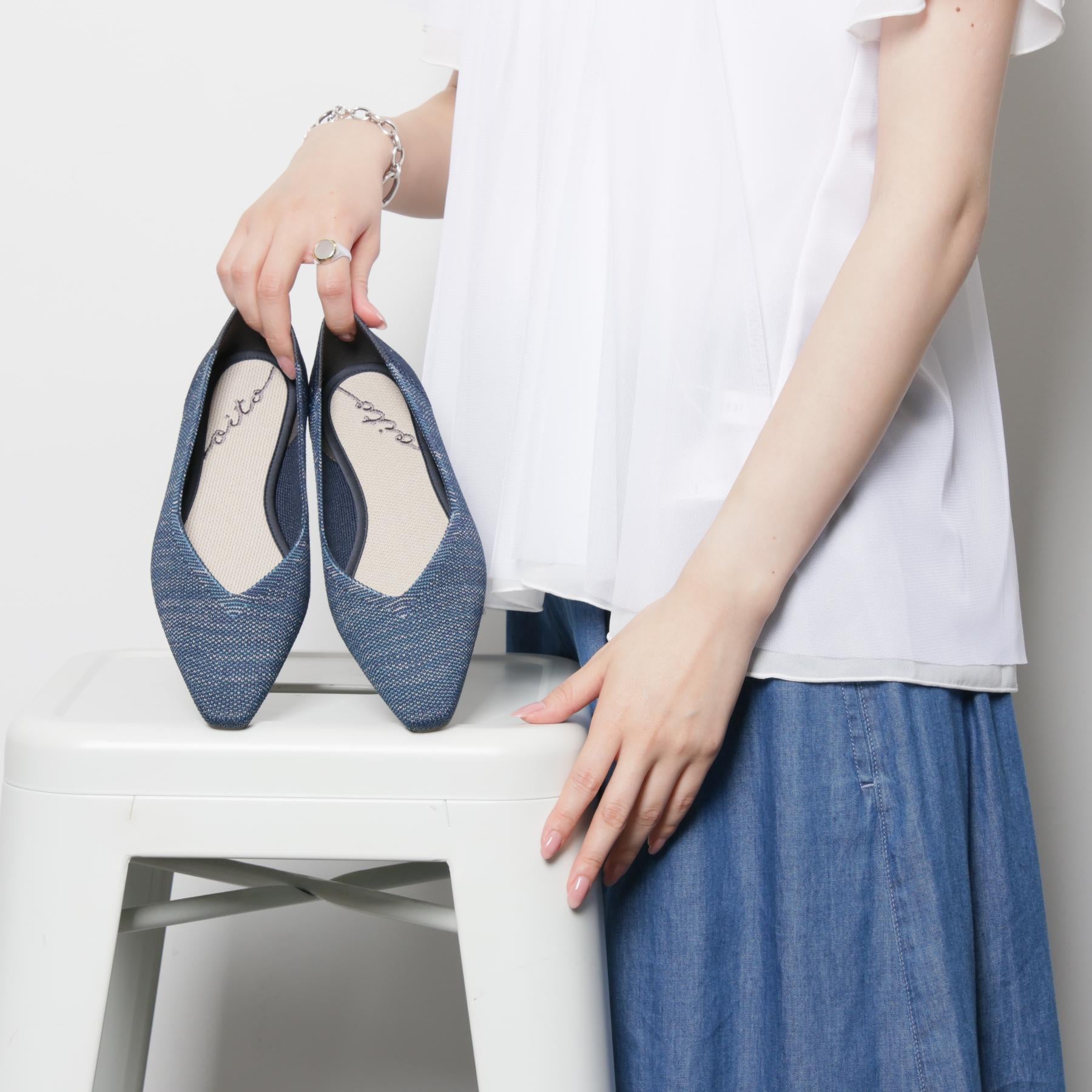 エスペランサ ESPERANZA Oito和紙フラットパンプス （ブルー(093)） ブルー(093)