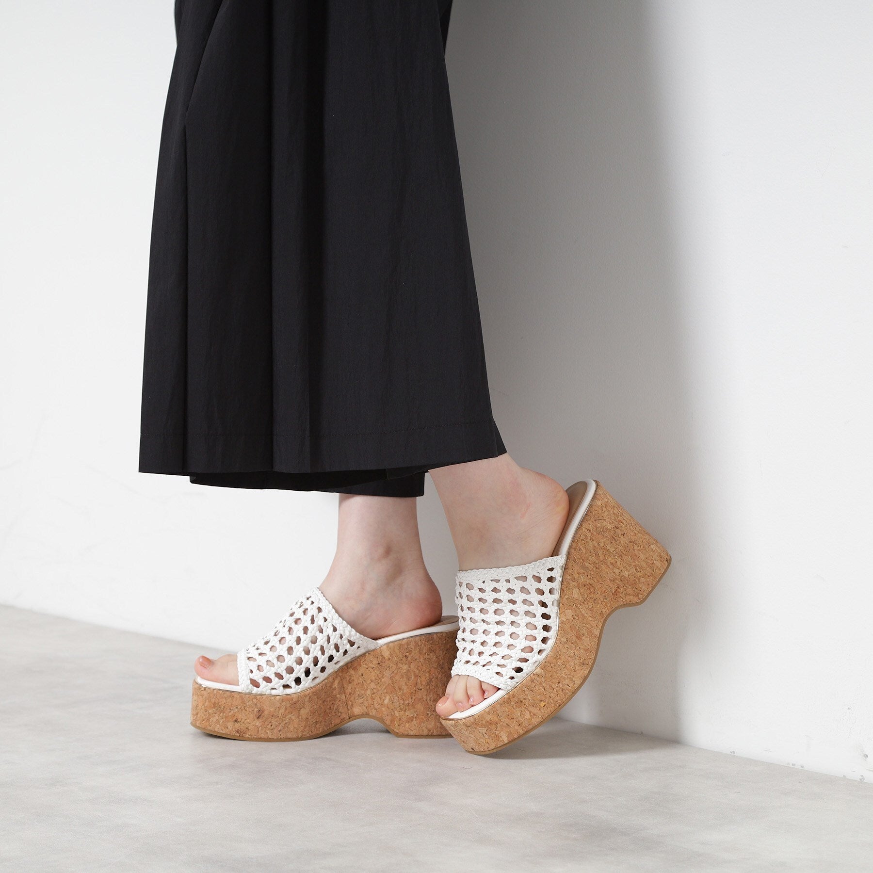 [OpenYy] FRINGE WEDGE MULE /追跡付 ESPERANZA ESPERANZA macramé woven wedge mule