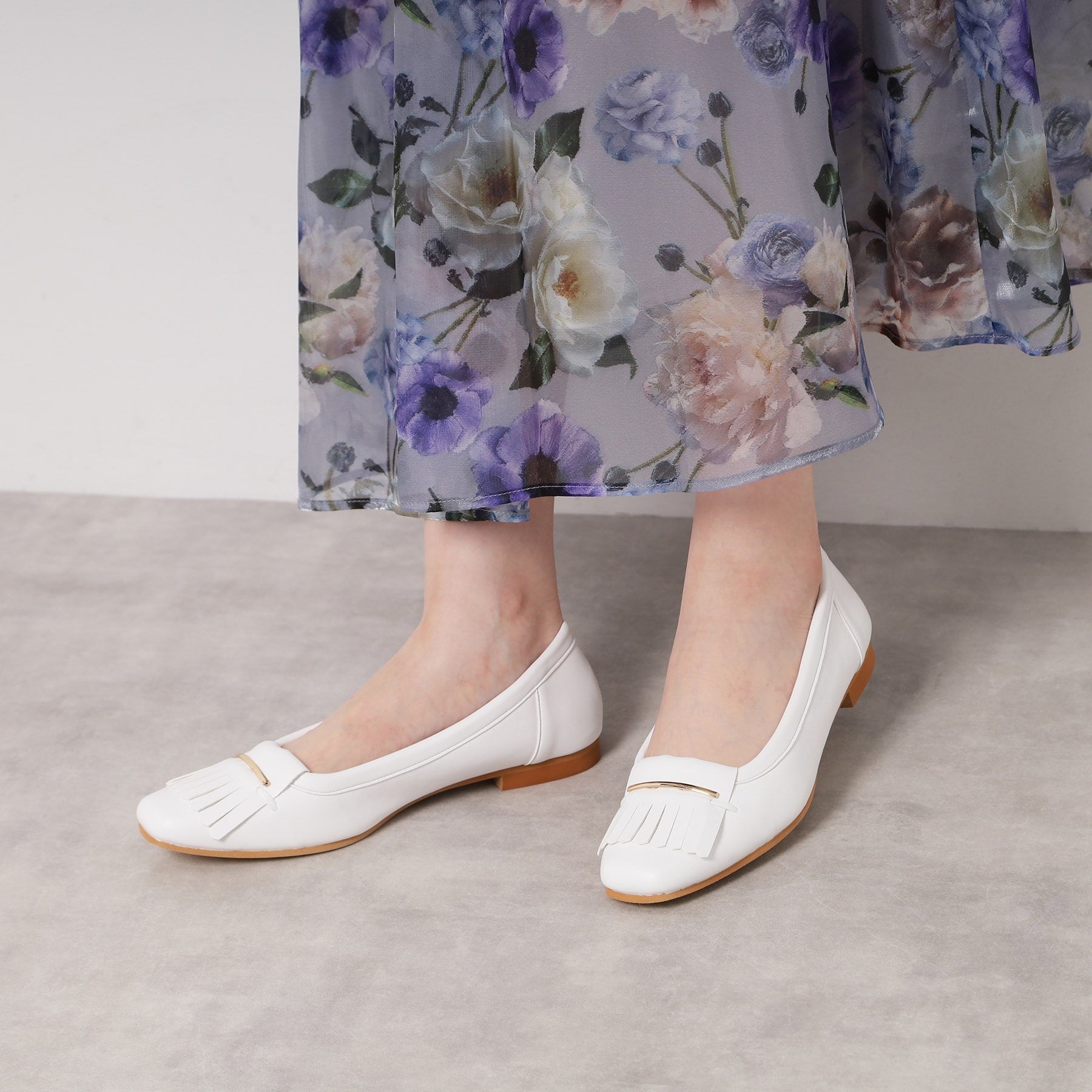 エスペランサ ESPERANZA フリンジフラットパンプス （レッド(162)） レッド(162)