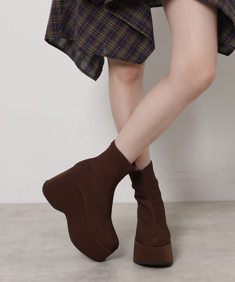 エスペランサ ESPERANZA スタイルぐんっとアップ！厚底ニットショートブーツ （ベージュ(152)） ベージュ(152)