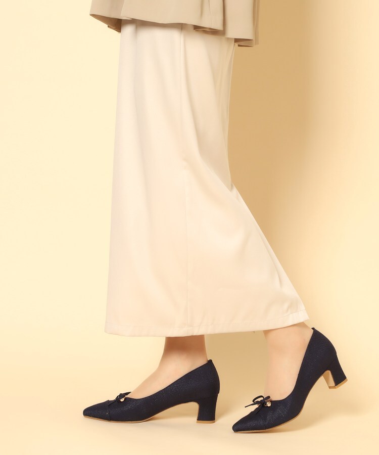 エスペランサ ESPERANZA ビジューリボンポインテッドパンプス （ブルー(393)） ブルー(393)