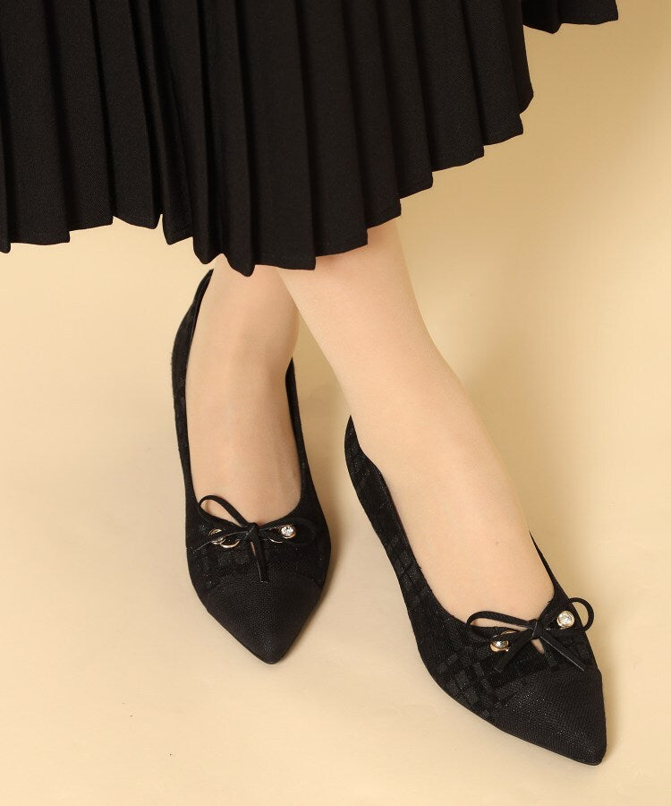 エスペランサ ESPERANZA ビジューリボンポインテッドパンプス （ブルー(393)） ブルー(393)