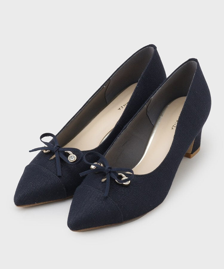 エスペランサ ESPERANZA ビジューリボンポインテッドパンプス （ブルー(393)） ブルー(393)