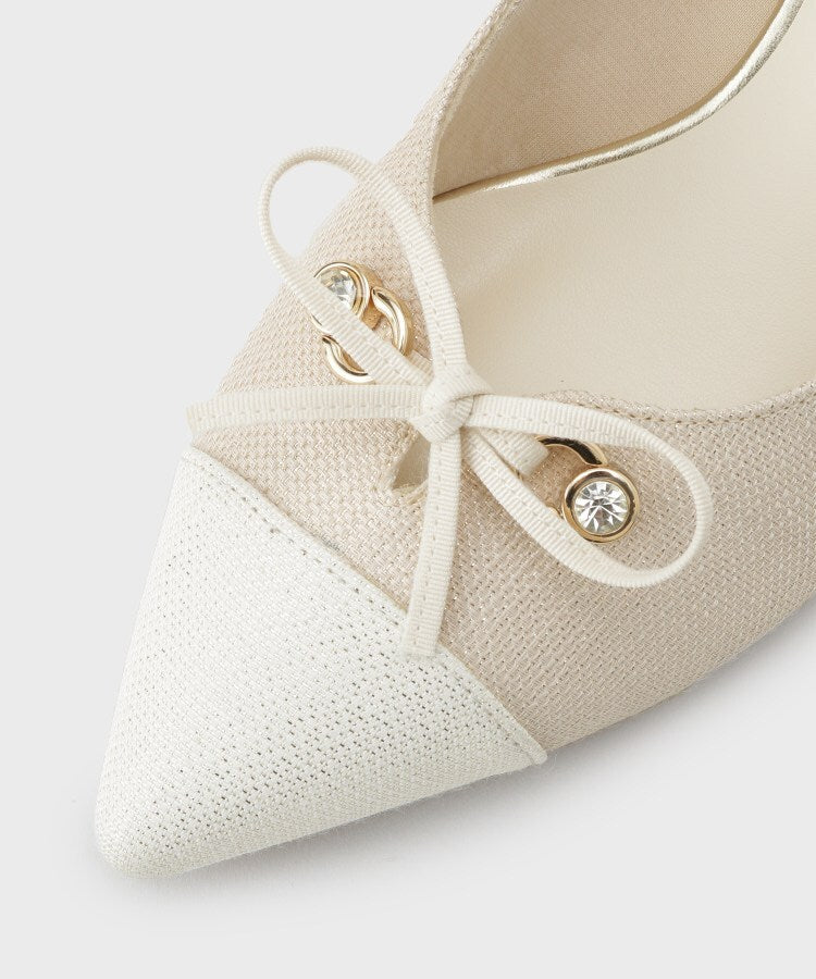 エスペランサ ESPERANZA ビジューリボンポインテッドパンプス （ブルー(393)） ブルー(393)