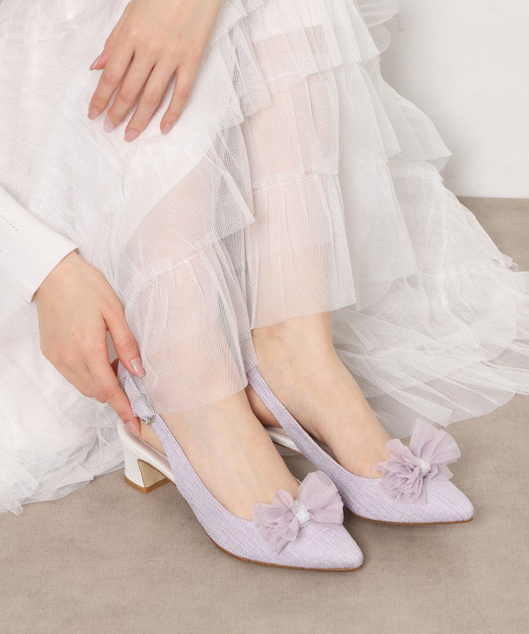 エスペランサ ESPERANZA シフォンリボン付き付バックストラップパンプス （パープル(383)） パープル(383)