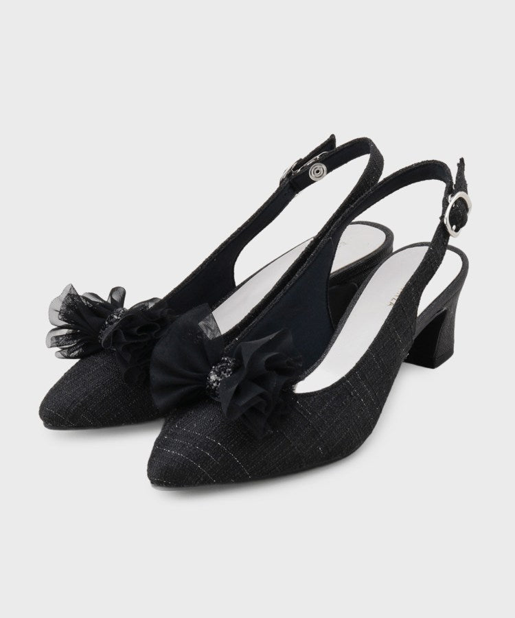 エスペランサ ESPERANZA シフォンリボン付き付バックストラップパンプス （パープル(383)） パープル(383)