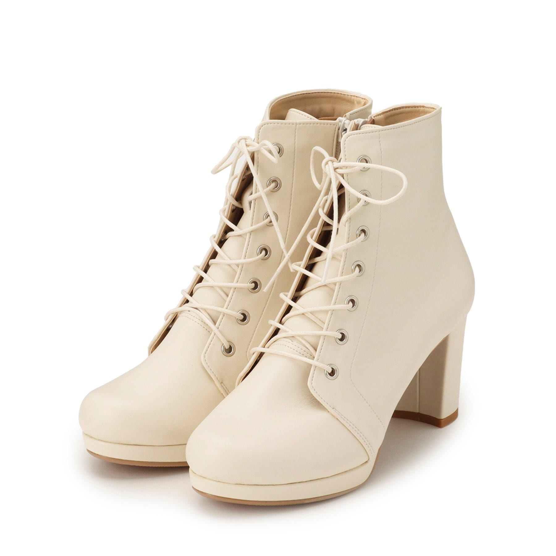 エスペランサ ESPERANZA 《定番》アーモンドトゥレースアップ厚底ショートブーツ （アイボリー(004)） アイボリー(004)