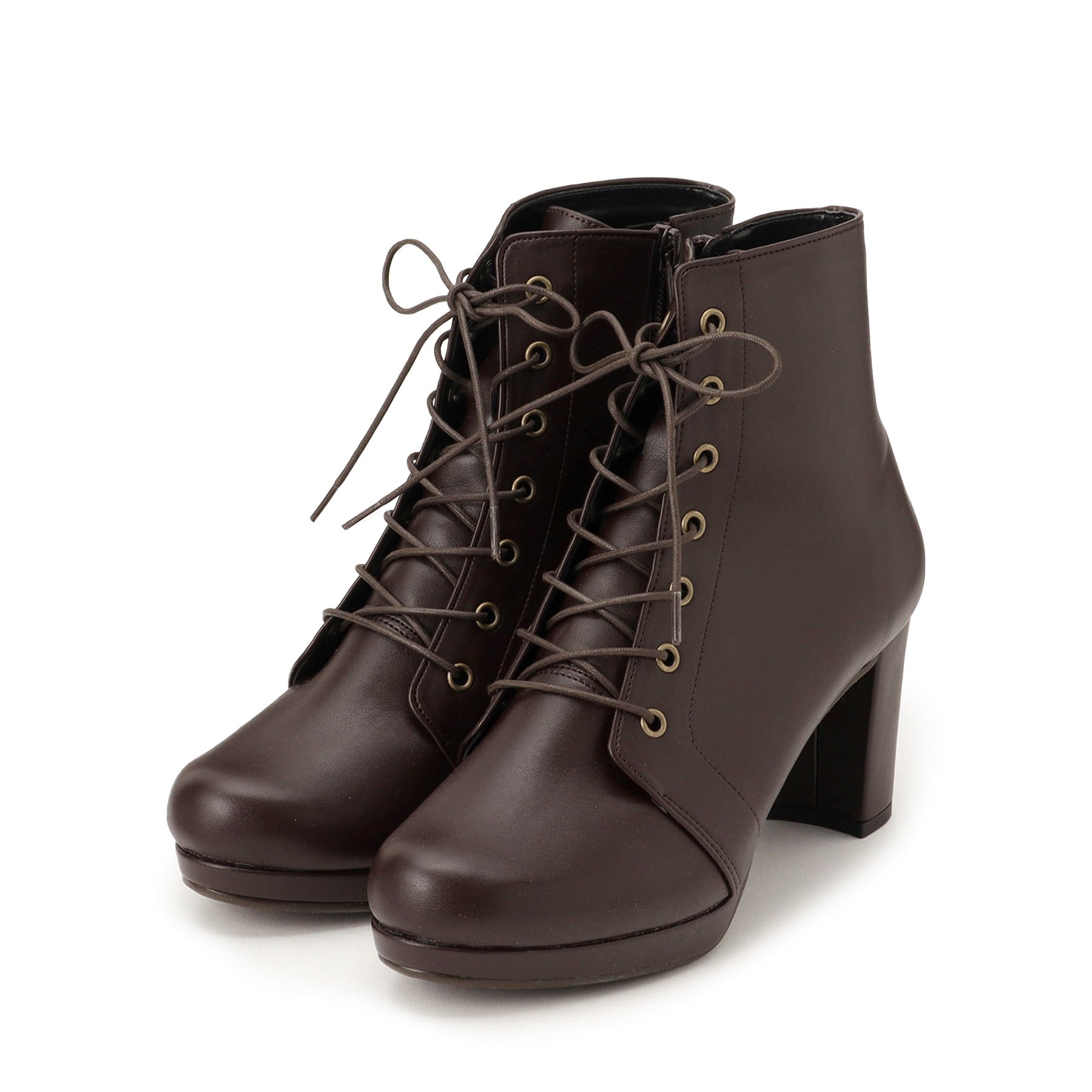 エスペランサ ESPERANZA 《定番》アーモンドトゥレースアップ厚底ショートブーツ （ダークブラウン(043)） ダークブラウン(043)