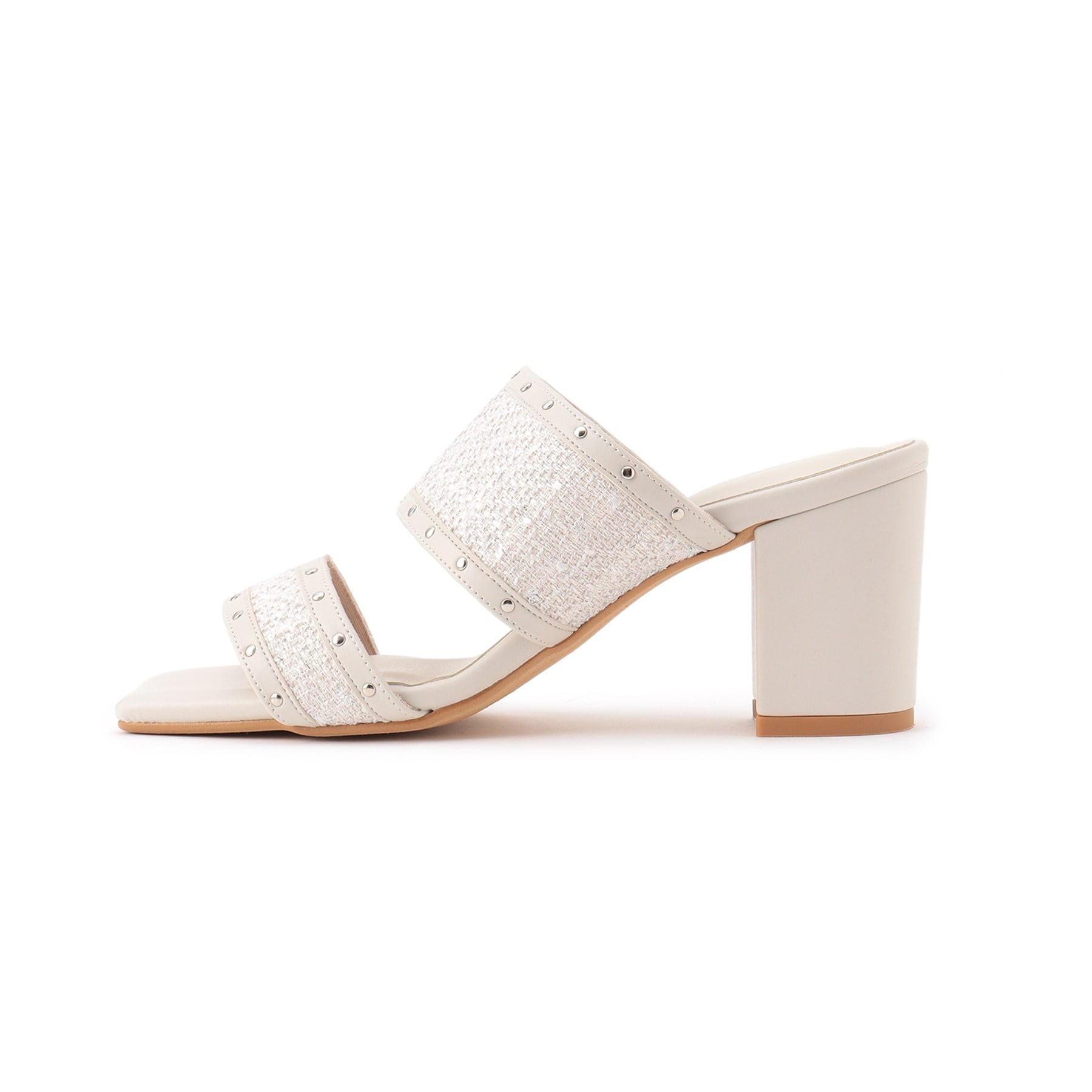 エスペランサ ESPERANZA ツイードカシメスタッズミュールサンダル