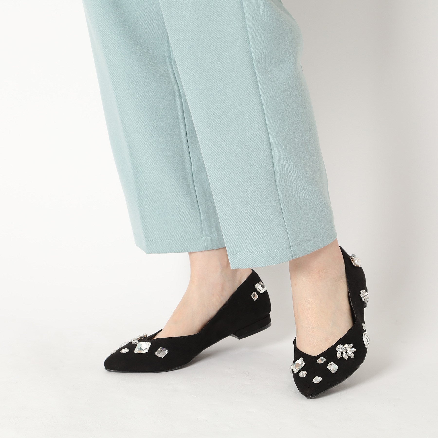 エスペランサ ESPERANZA ビジューフラットパンプス （ブラウン(145)） ブラウン(145)