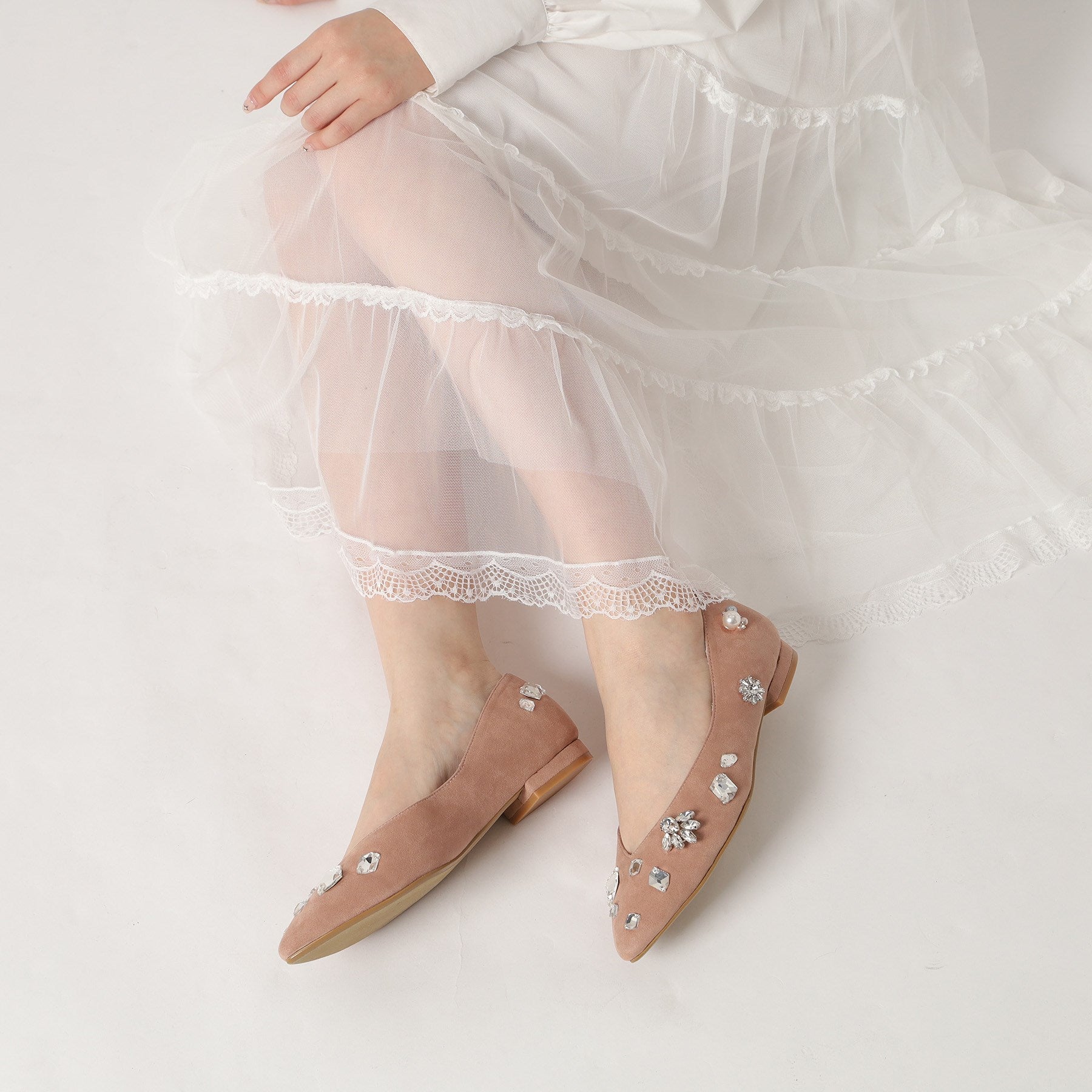 エスペランサ ESPERANZA ビジューフラットパンプス （ブラウン(145)） ブラウン(145)
