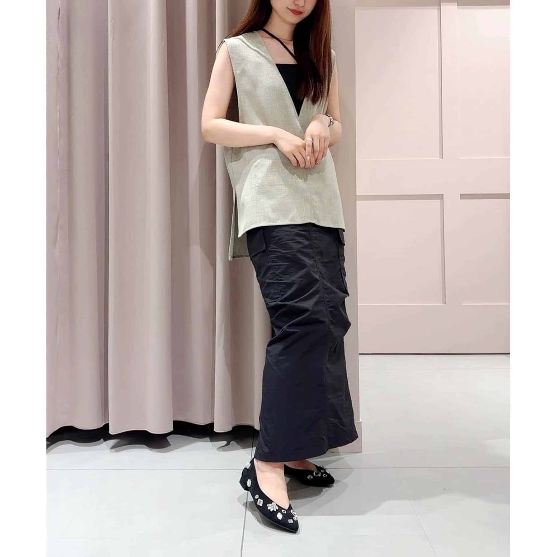 エスペランサ ESPERANZA ビジューフラットパンプス （ブラウン(145)） ブラウン(145)