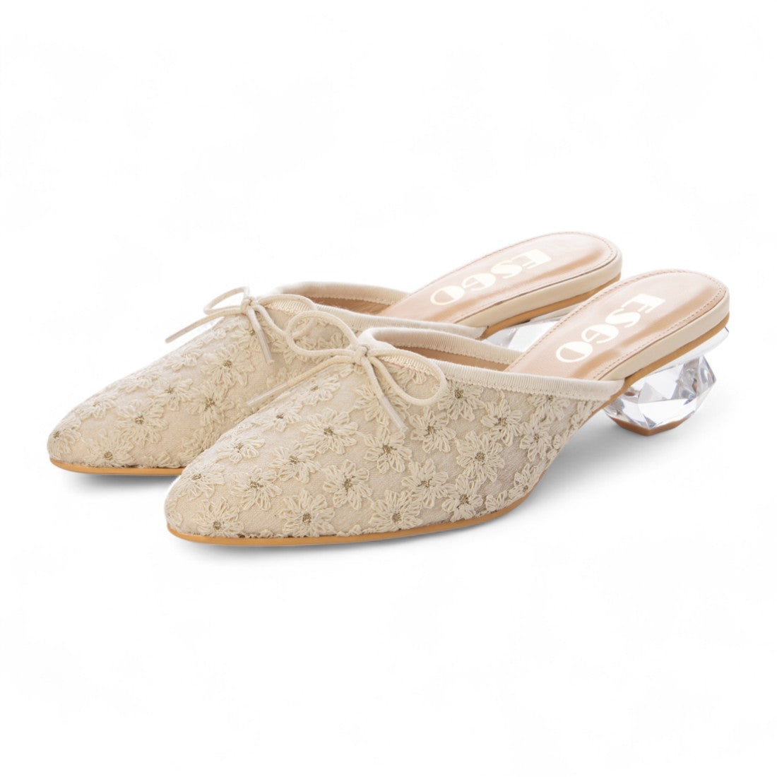 エスゴ ESGO エレガントレース クリアヒールミュール （アイボリー） アイボリー