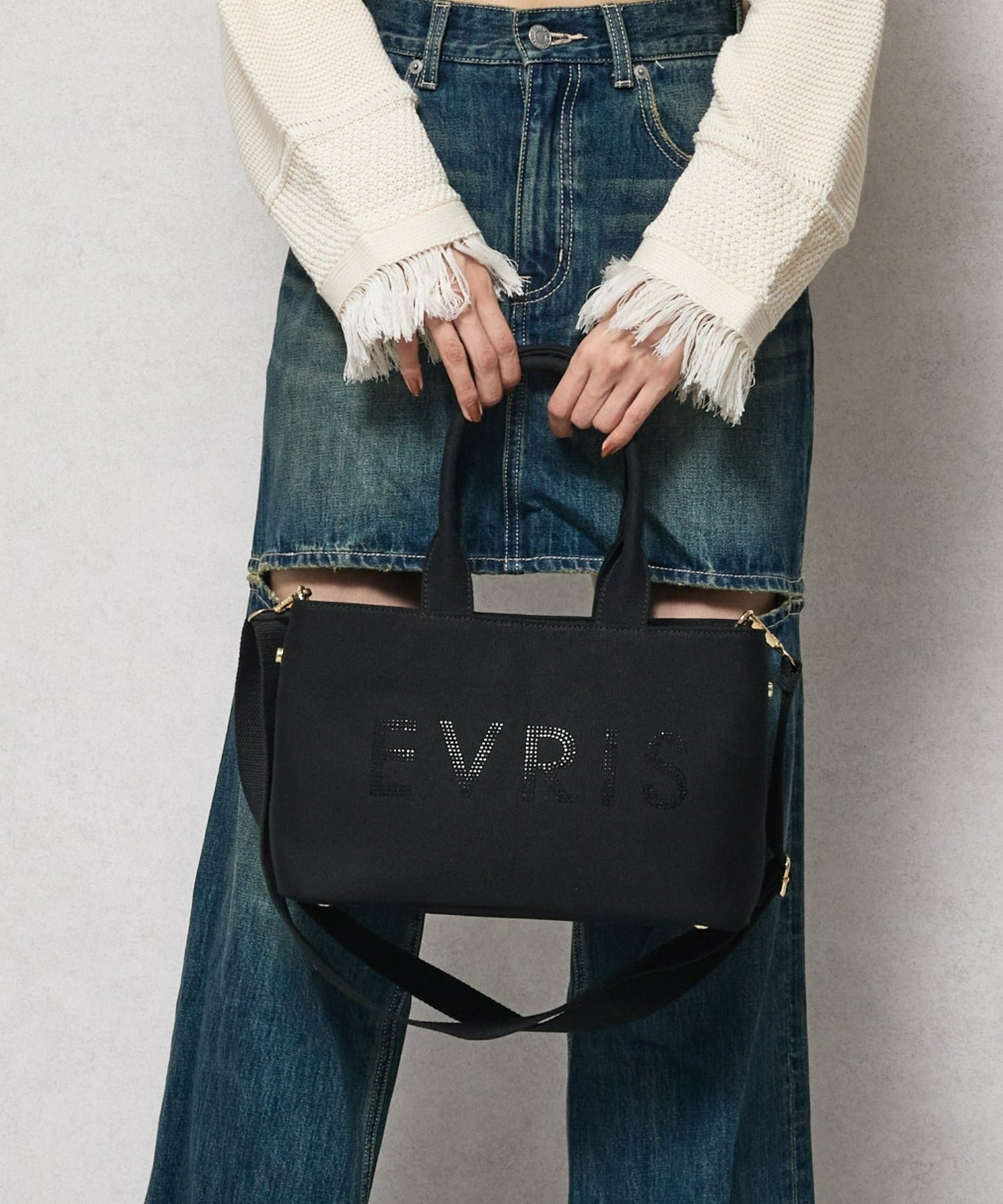 エヴリス EVRIS 【EVRIS/エヴリス】ロゴファブリック HOTFIXハンドバッグ／500mkペットボトル収納可 （BLK76） BLK76