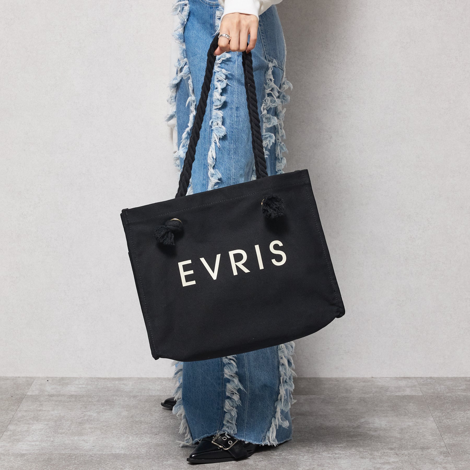 エヴリス EVRIS 【EVRIS/エヴリス】ロゴファブリック プリントロープトートバッグ／A4収納可 （BLK76） BLK76