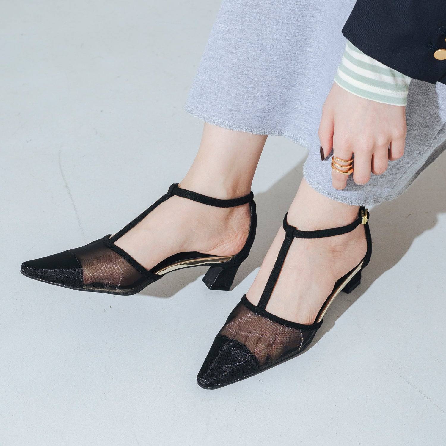 【EVOL】【Lightweight・Soft】T-Strap Chiffon Pumps IY5591