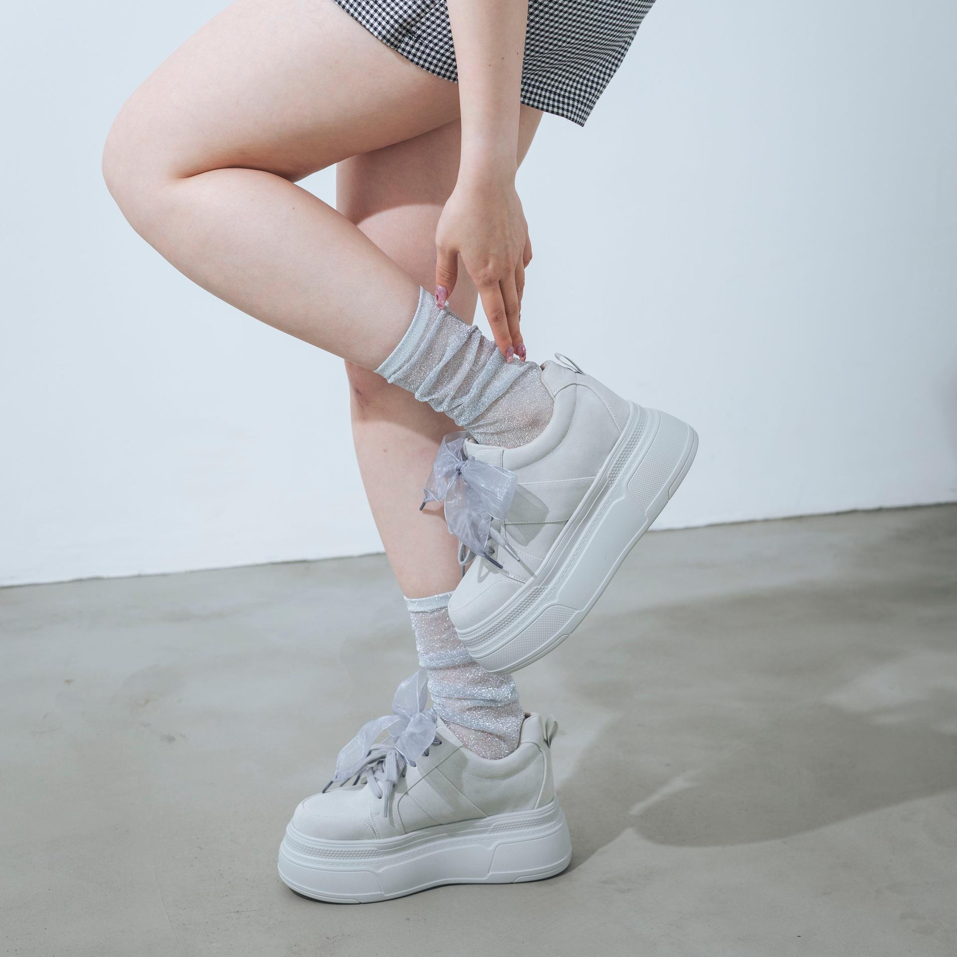 【EVOL/イーボル】【XS-LLサイズ展開・軽量】2WAY8cm厚底レースアップシューズ IY5734 (グレー) グレー