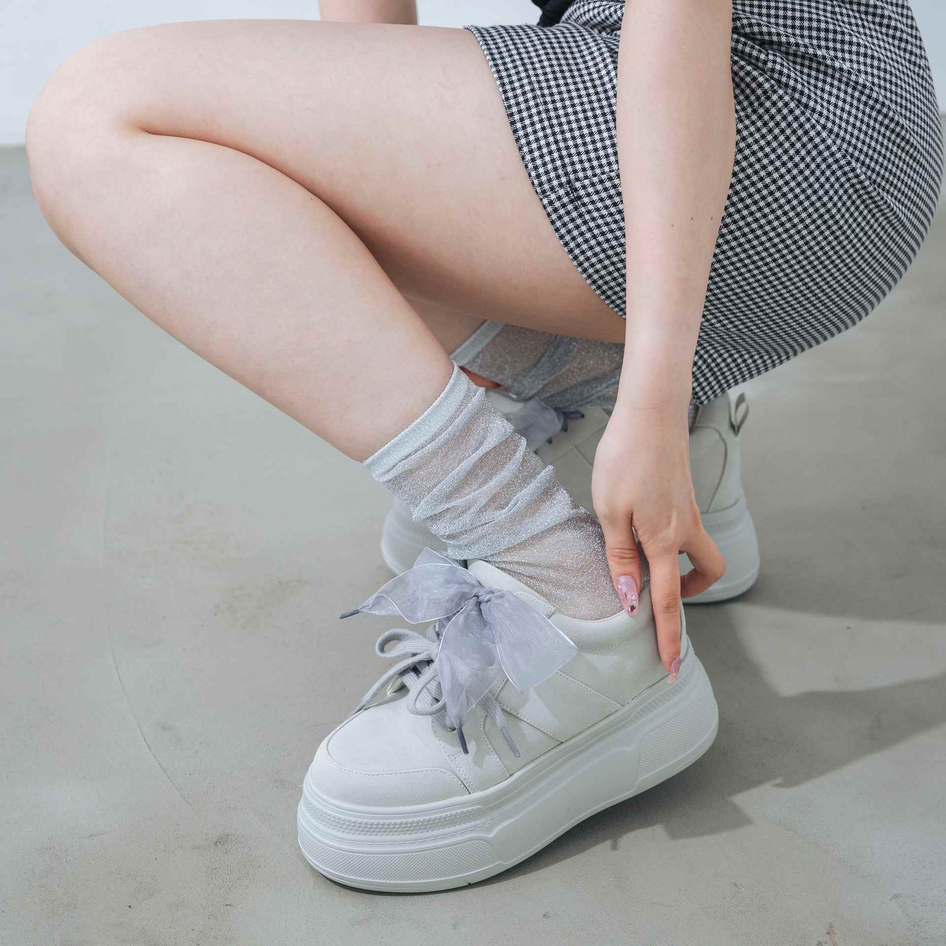 【EVOL/イーボル】【XS-LLサイズ展開・軽量】2WAY8cm厚底レースアップシューズ IY5734 (グレー) グレー