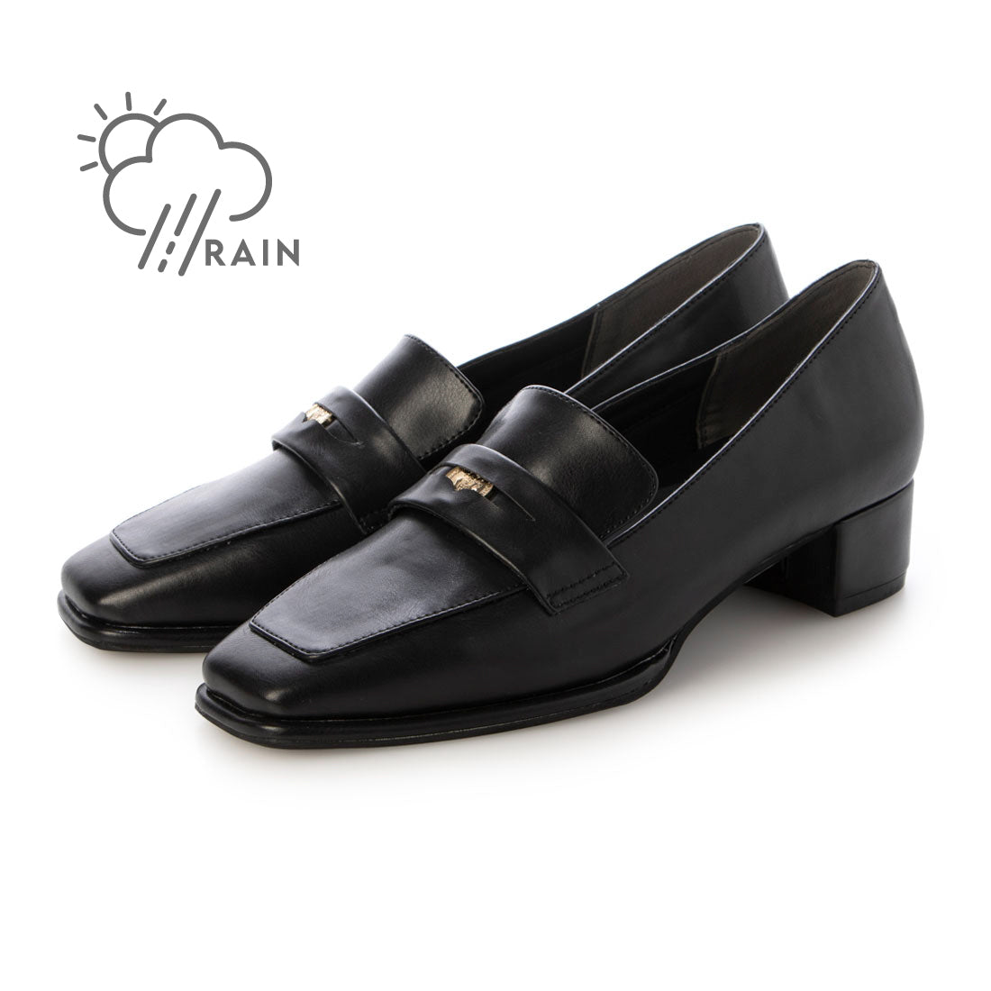 【EVOL/イーボル】 【晴雨兼用・ふかふか】スクエア3.5cmコインローファー IZ5786  （ブラック） ブラック