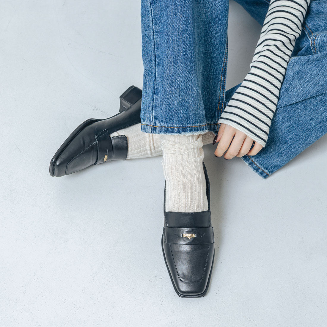 【EVOL/イーボル】 【晴雨兼用・ふかふか】スクエア3.5cmコインローファー IZ5786  （ブラック） ブラック