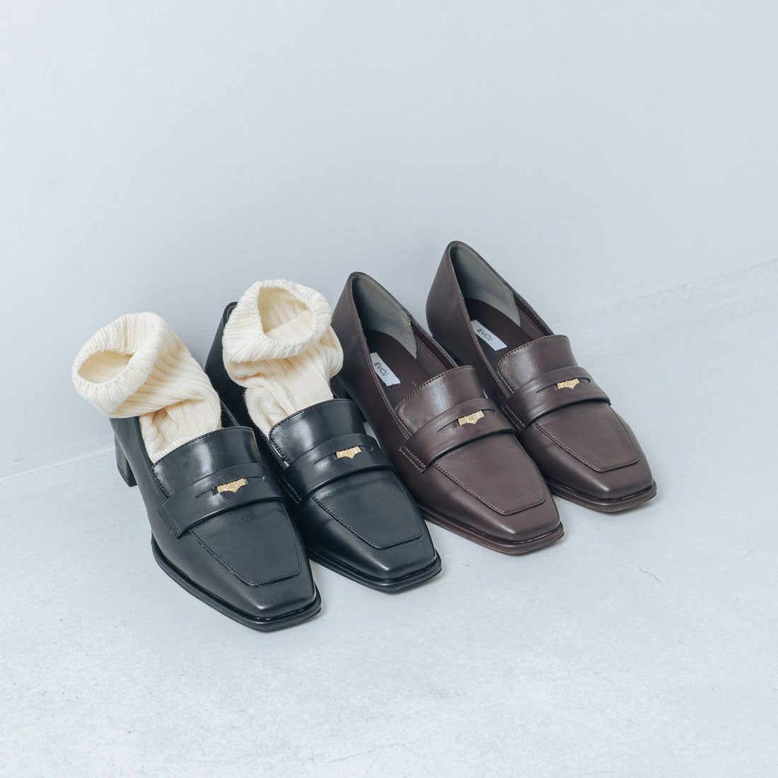 【EVOL/イーボル】 【晴雨兼用・ふかふか】スクエア3.5cmコインローファー IZ5786  （ブラック） ブラック