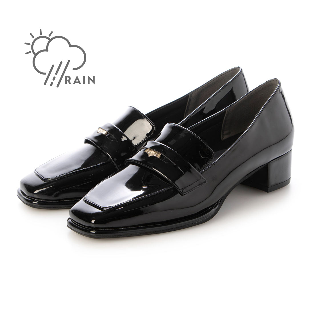 【EVOL/イーボル】 【晴雨兼用・ふかふか】スクエア3.5cmコインローファー IZ5786  （ブラックエナメル） ブラックエナメル