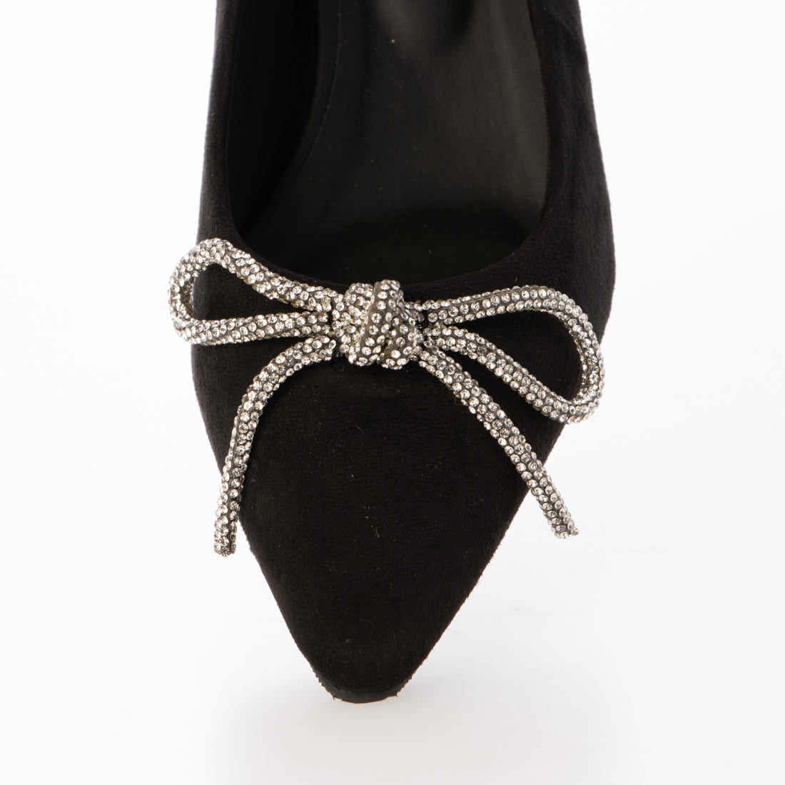 【EVOL/イーボル】 【軽量・クッション入り】リボンスエード5cmパンプス IZ5794  （ブラックスエード） ブラックスエード