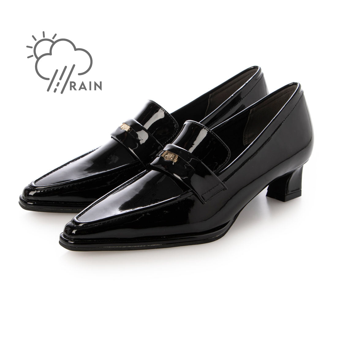 【EVOL/イーボル】 【晴雨兼用・ふかふか】4cmポインテッドコインローファー IZ5801  （ブラックエナメル） ブラックエナメル