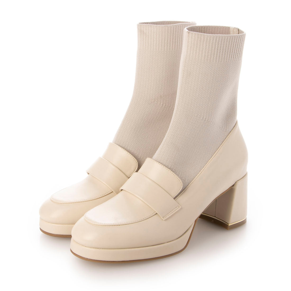 【EVOL/イーボル】 【S-LLサイズ展開・柔らかい】ローファーニットショートブーツ IZ5838  （アイボリー） アイボリー