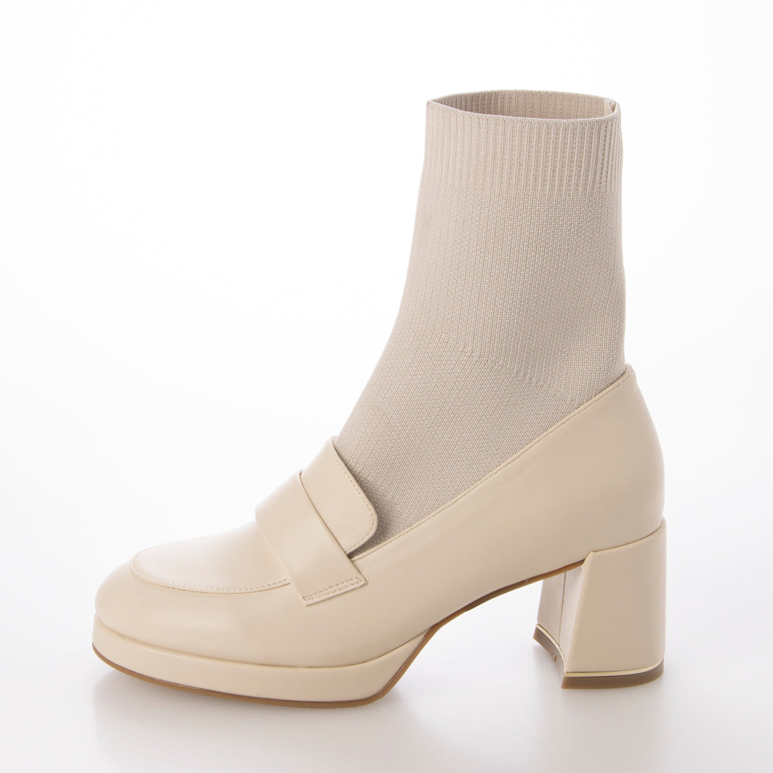 【EVOL/イーボル】 【S-LLサイズ展開・柔らかい】ローファーニットショートブーツ IZ5838  （アイボリー） アイボリー