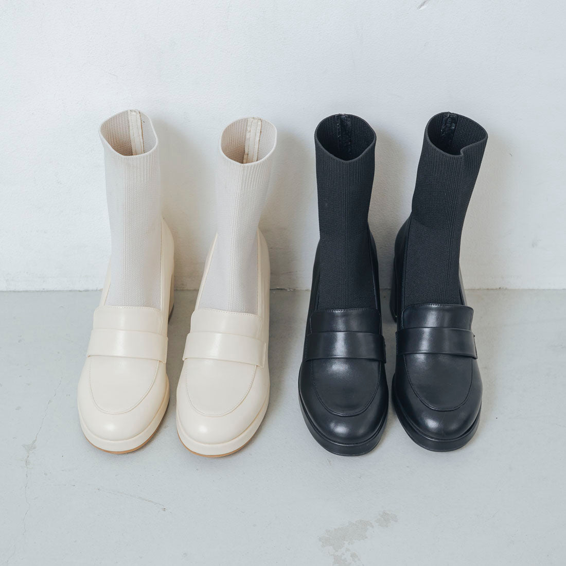 【EVOL/イーボル】 【S-LLサイズ展開・柔らかい】ローファーニットショートブーツ IZ5838  （アイボリー） アイボリー