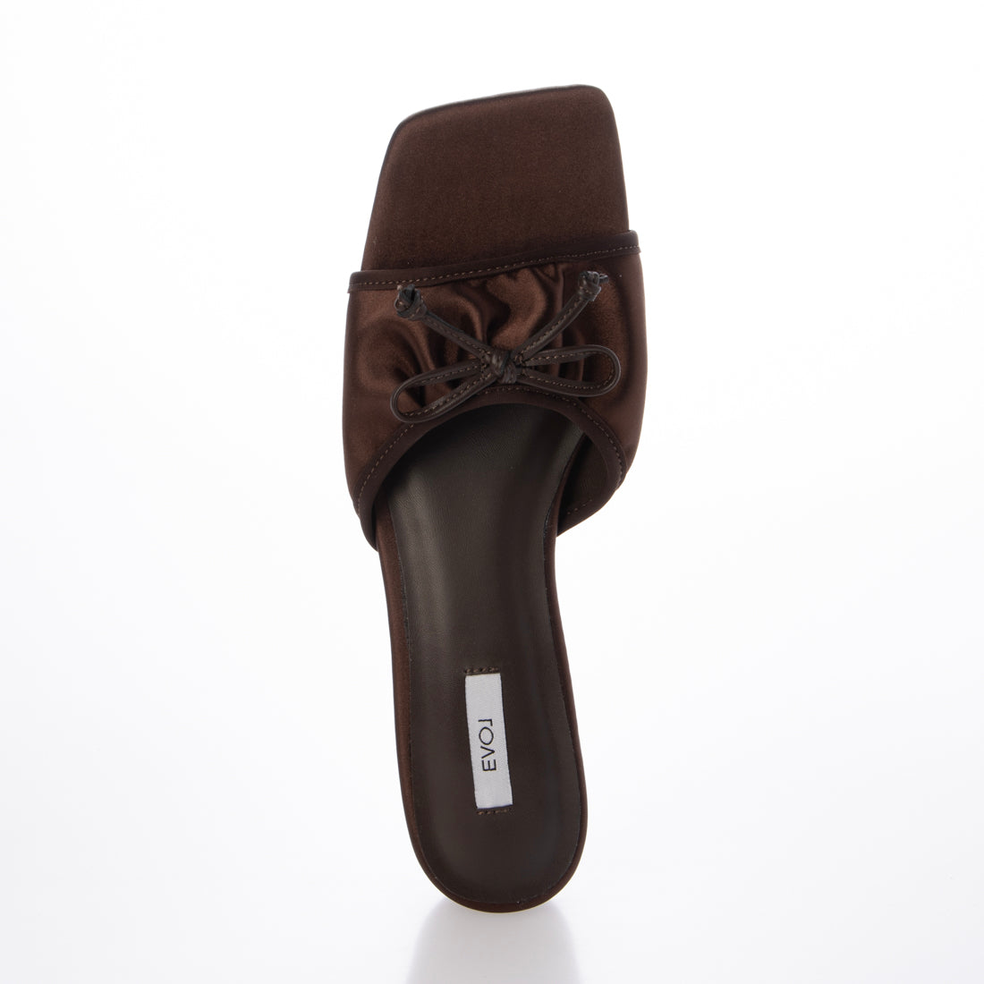 【EVOL/イーボル】 【S-LLサイズ展開・クッション入り】スクエアサテンリボンミュールサンダル JA5928  （ブラウン） ブラウン