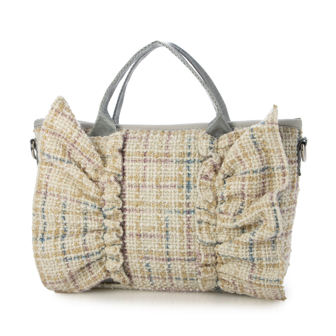 イグジスタンス EXISTENCE ダイバー素材フリルショルダーバッグ （tweed white） tweed white