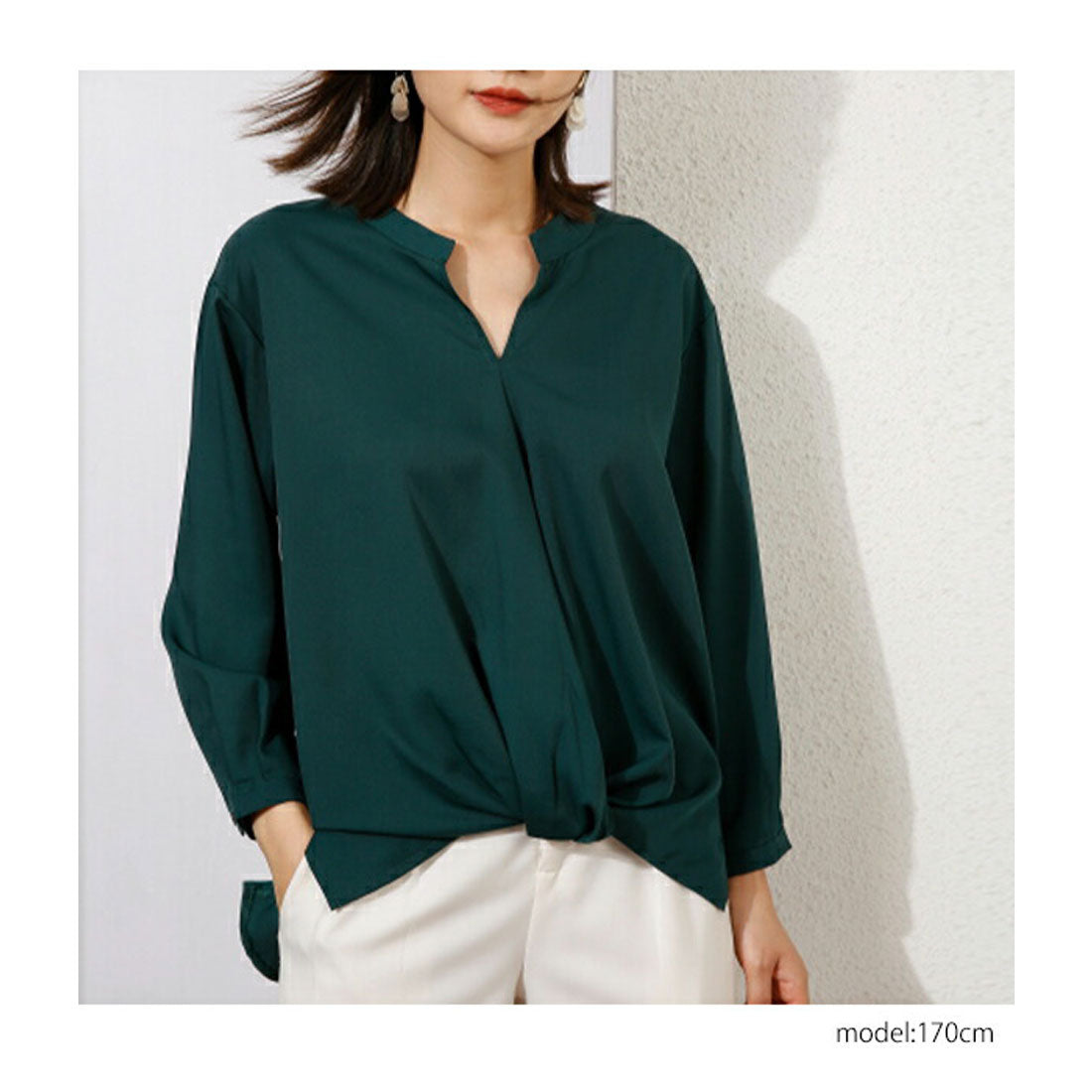 フォースメント Forcement スキッパーネックラインが女性らしいシフォンシャツ