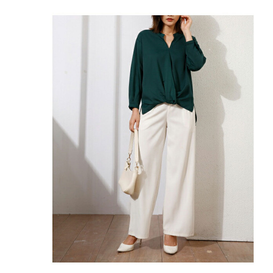 フォースメント Forcement スキッパーネックラインが女性らしいシフォンシャツ