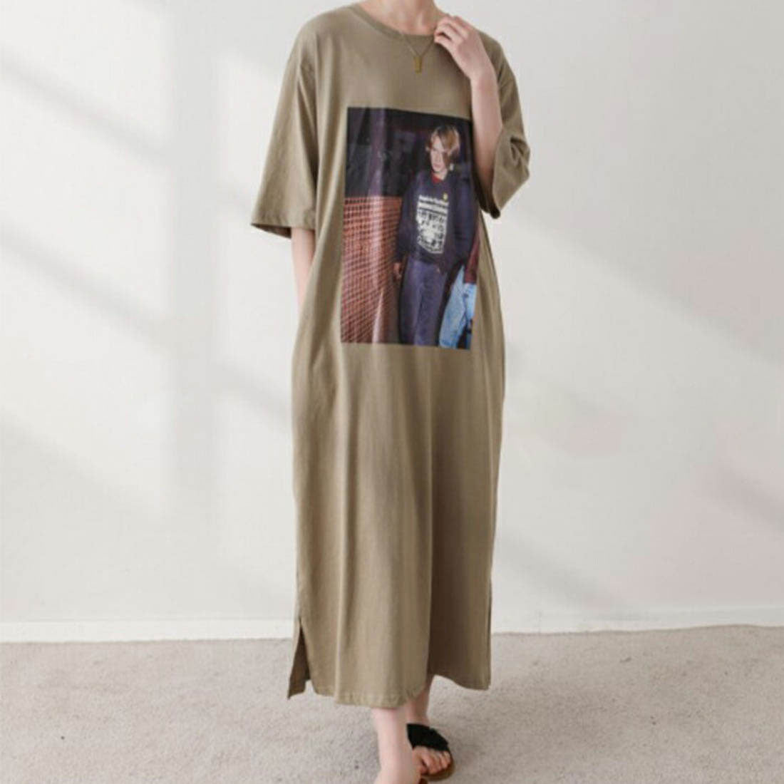 フォースメント Forcement グラフィックプリントカットワンピ,カーキー