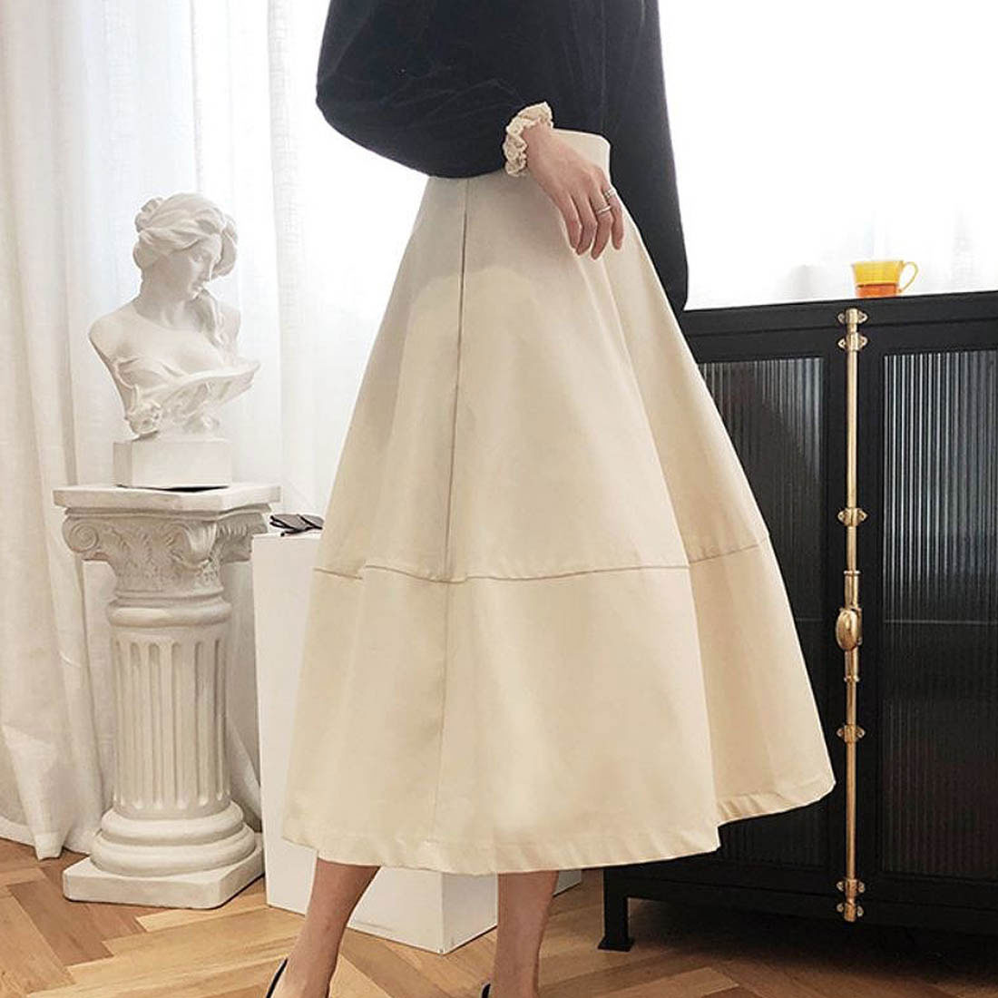 フォースメント Forcement Aラインコットンスカート,アイボリー