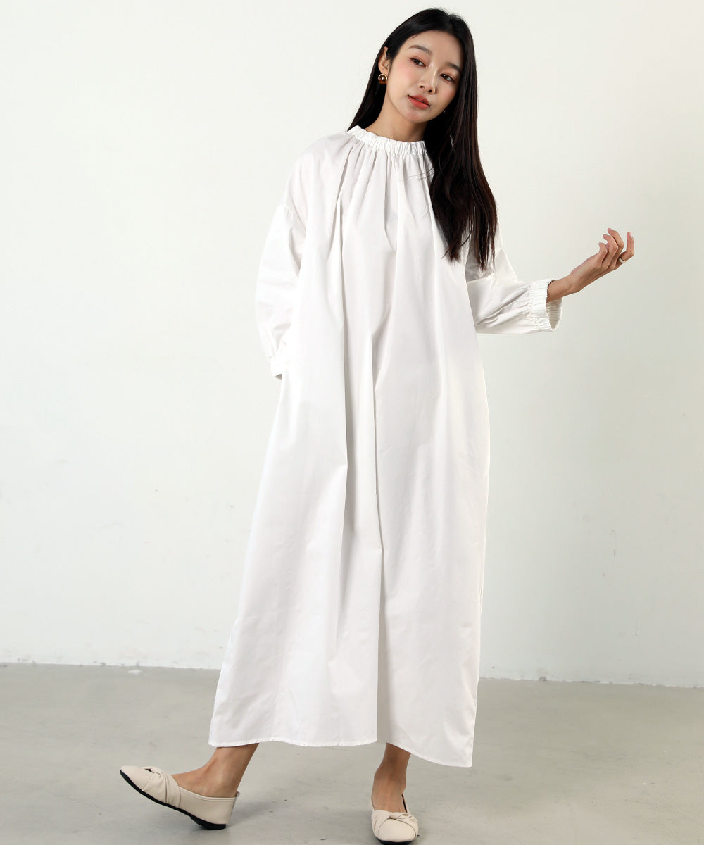 Forcement Balloon Sleeve Dress Volume Sleeve Street Style Minimalist Fashion Neat Casual Adult Women Monotone Clothes Korean Fashion
