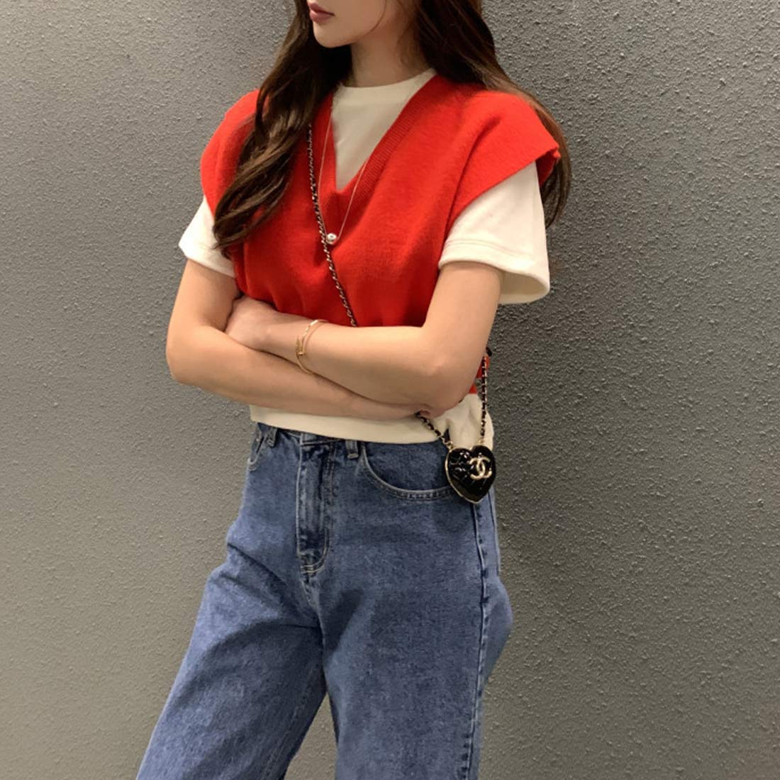 フォースメント Forcement 春ニットベスト （レッド） レッド