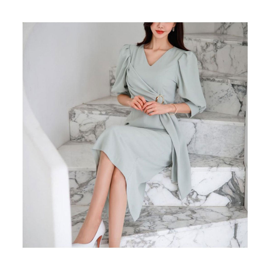 フォースメント Forcement ドレープデザインミドル丈ワンピース