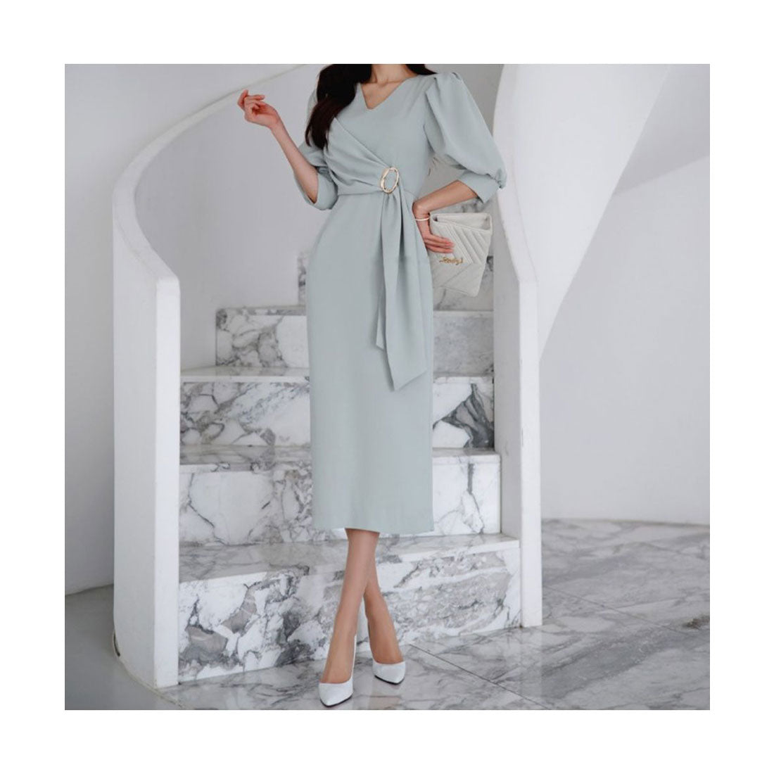 フォースメント Forcement ドレープデザインミドル丈ワンピース