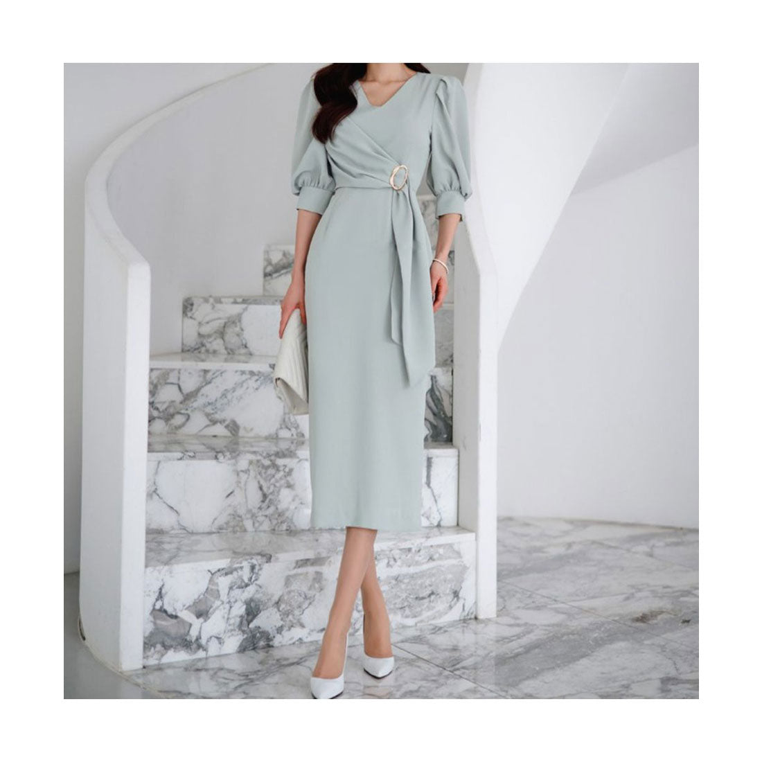 フォースメント Forcement ドレープデザインミドル丈ワンピース