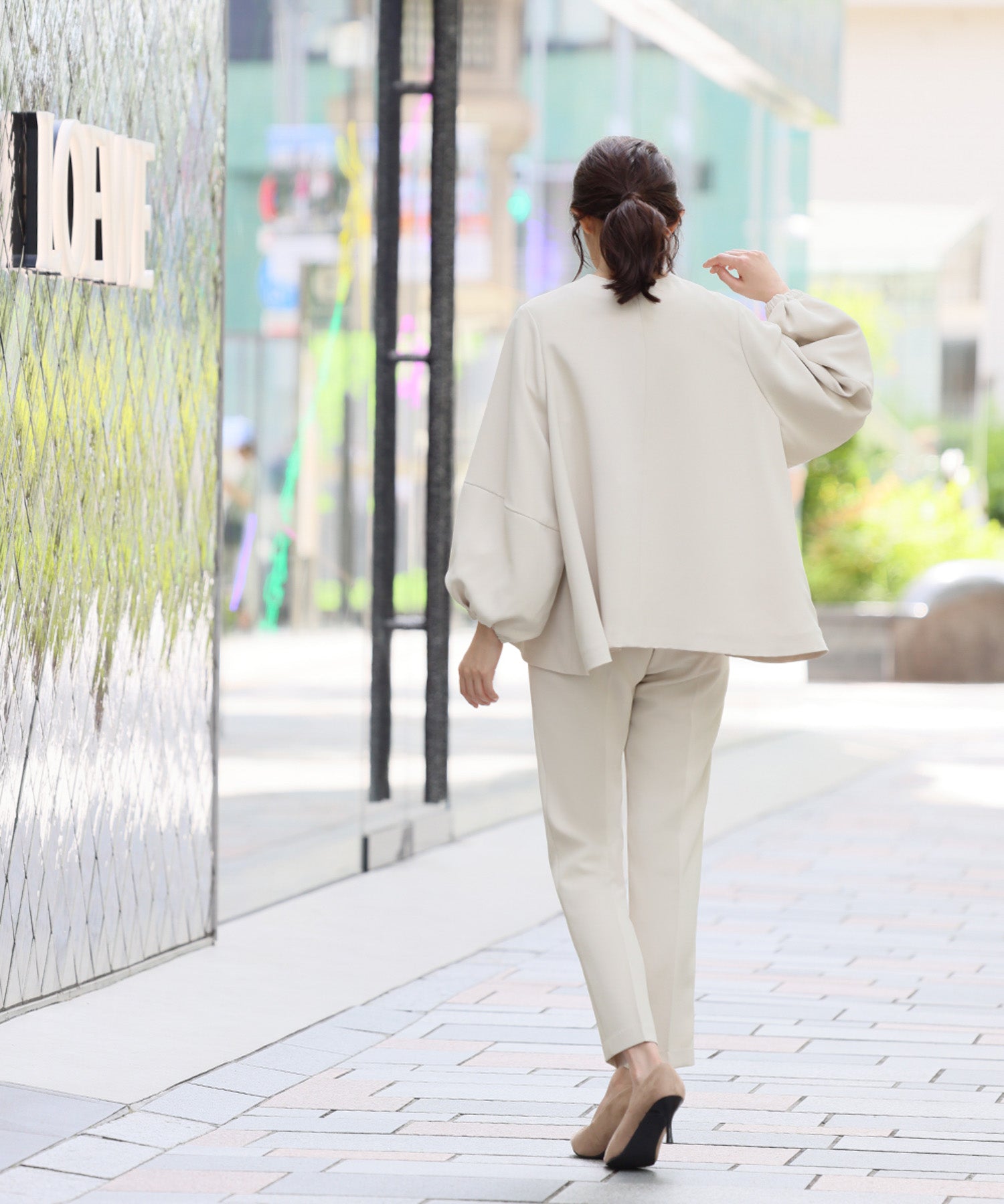 Flolia Floria Lantern Sleeve No-Collar Jacket & Tapered Pants 2-Piece Set Up Formal Ceremony Suit 【Washable】