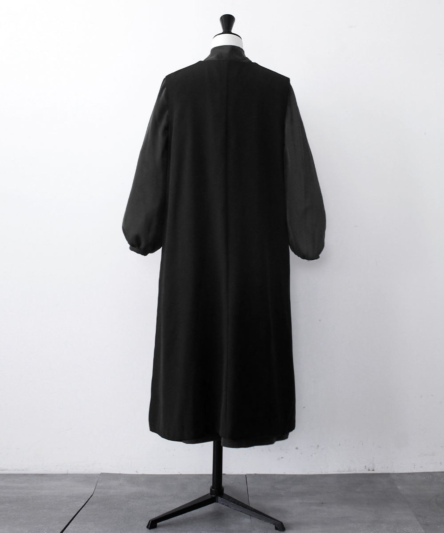Flolia 【Mourning Attire・Formal Wear】 Long Vest Bow Tie Flare One-Piece Set Black Formal Formal Ceremony Occasion Shichi-Go-San