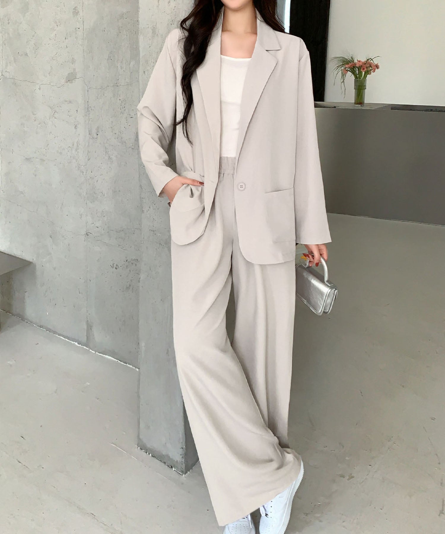 フロリア Flolia テーラードジャケット・ワイドパンツ セットアップ スーツ フォーマル セレモニー 卒業式 卒園式 入学式 入園式 ママスーツ ビジネス 七五三 オケージョン （オフホワイト） オフホワイト