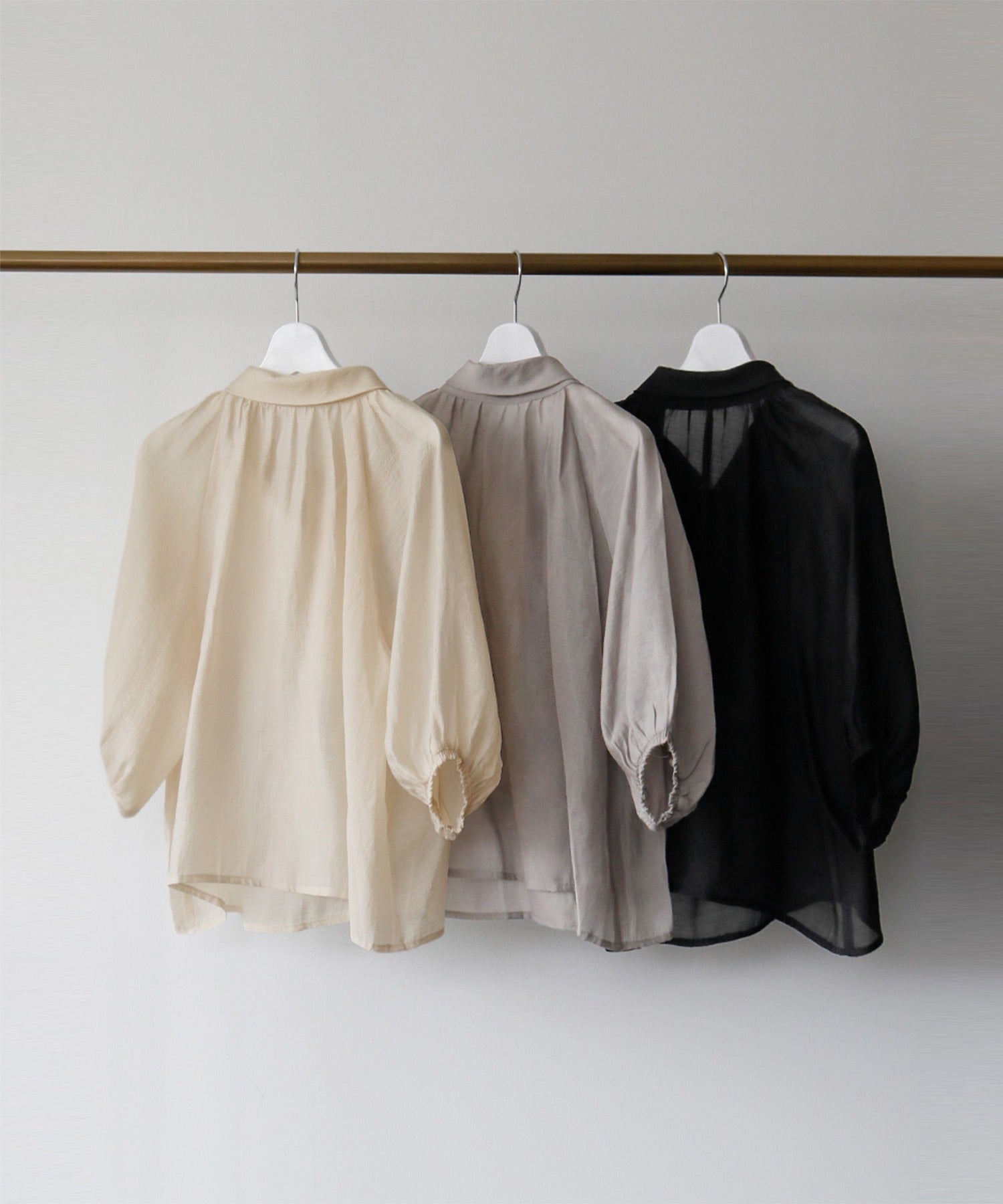 Flolia 2way volume sleeve big ribbon stand neck half sleeve blouse