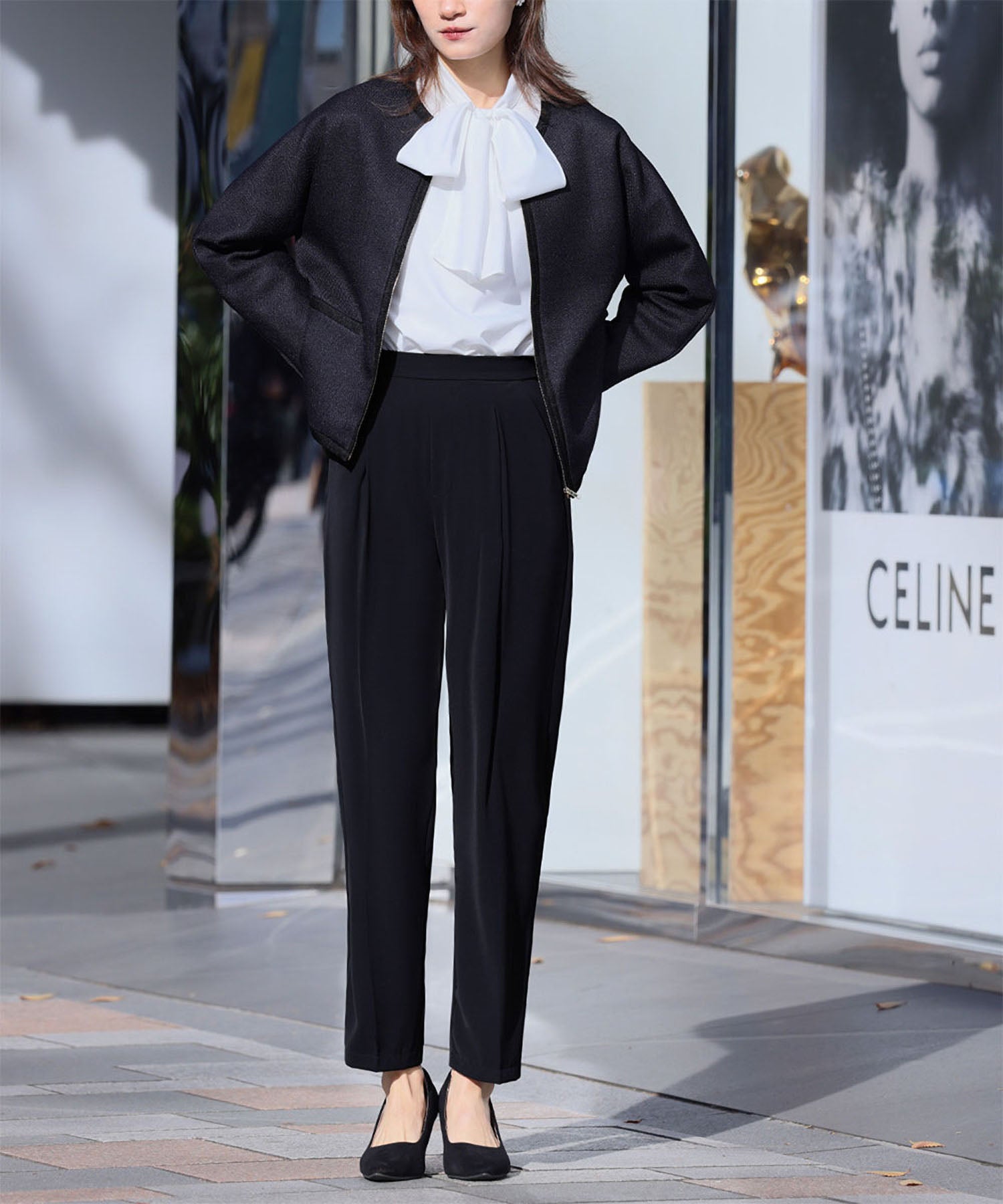 Flolia Bow Tie Volume Sleeve Blouse [Washable]
