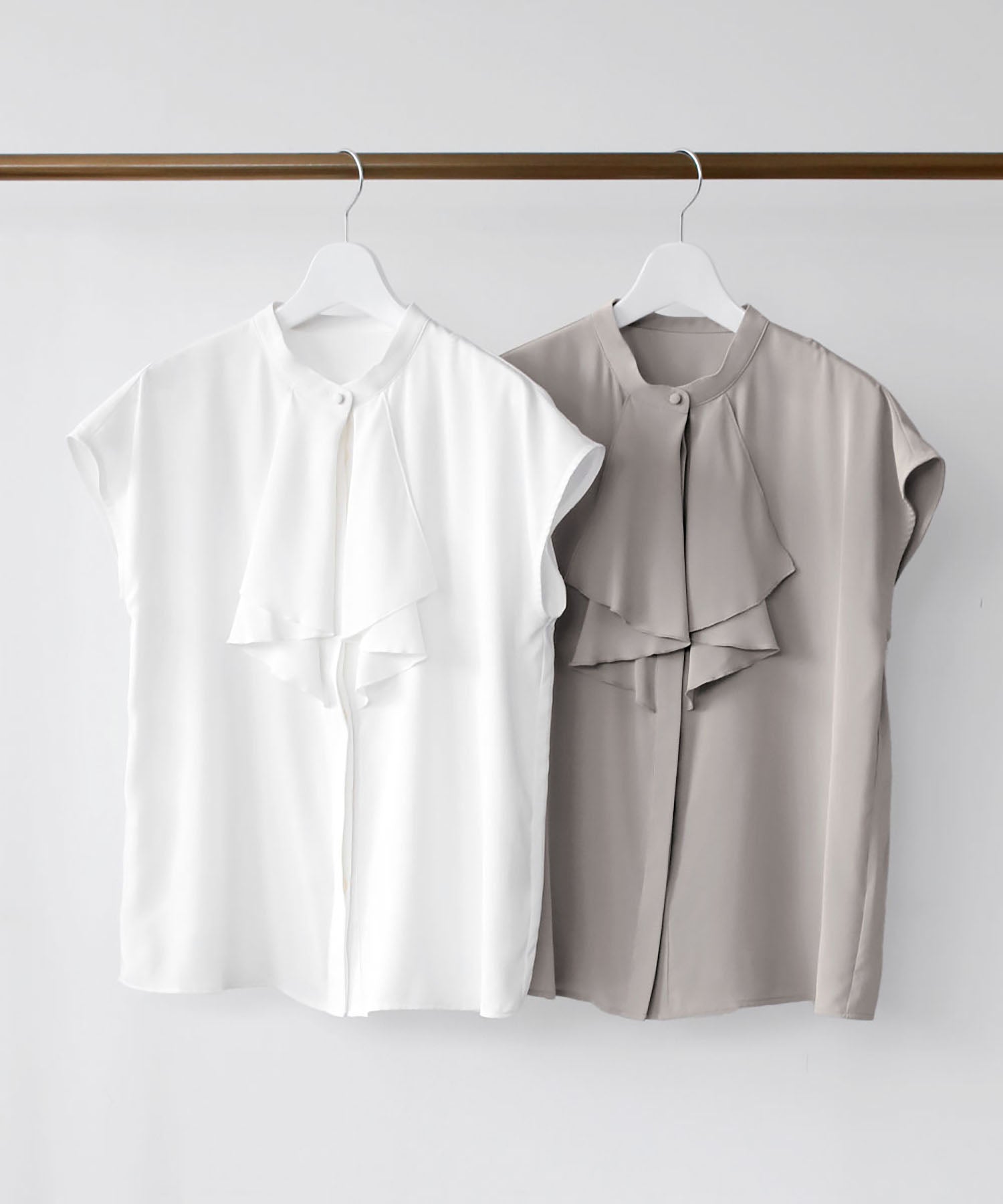 Flolia Frill Tie Short Sleeve Business Blouse [Washable]