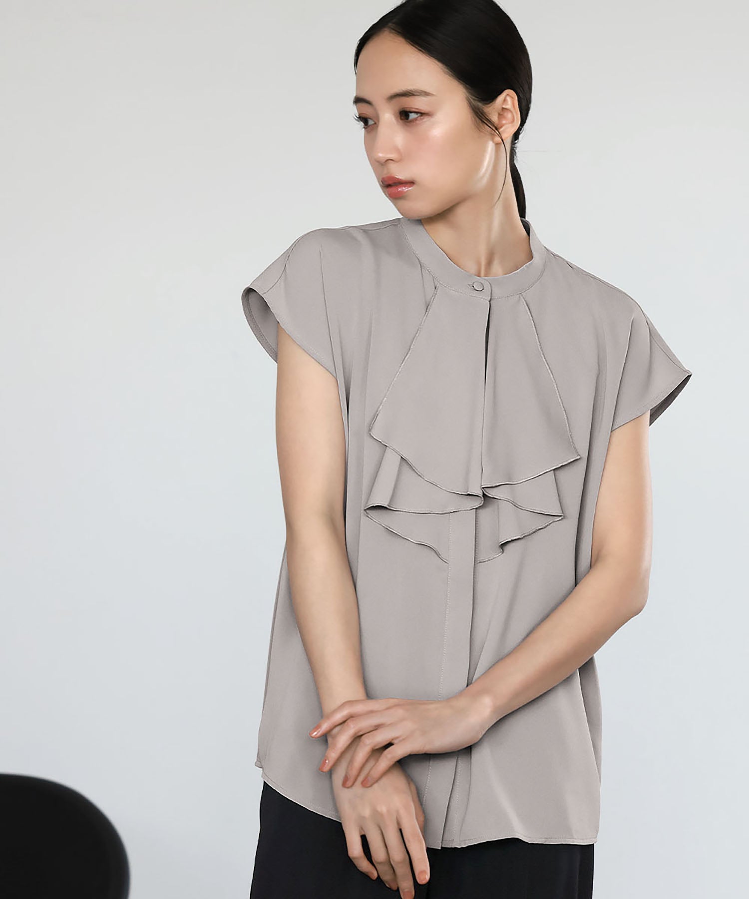 Flolia Frill Tie Short Sleeve Business Blouse [Washable]