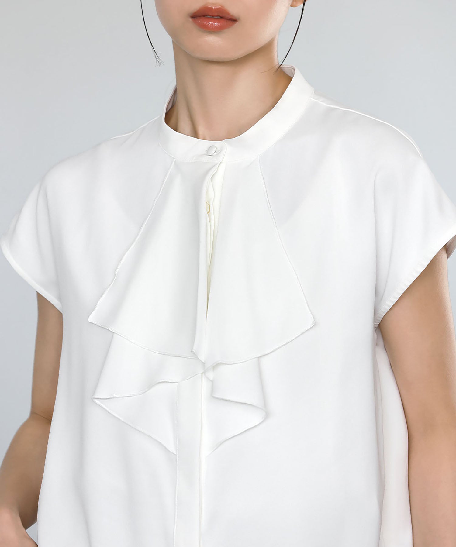 Flolia Frill Tie Short Sleeve Business Blouse [Washable]